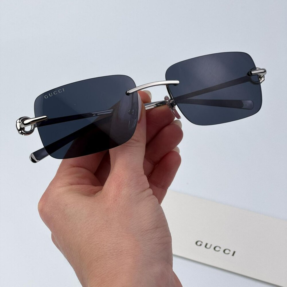 Gucci GG1703S 003 Men BRAND NEW Sunglasses Silver Blue Rectangle